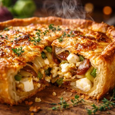 Image of Three Onion Pie with Feta Cheese