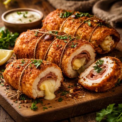 Image of Tied and Fried Chicken Cordon Bleu