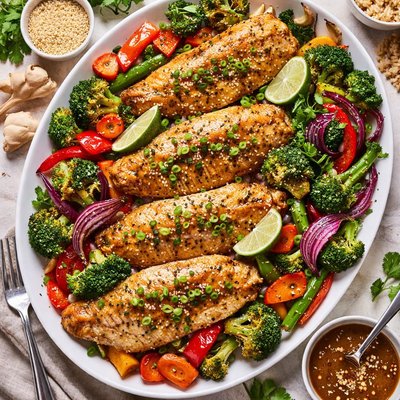 Image of Tilapia and Ginger Sesame Roasted Vegetables