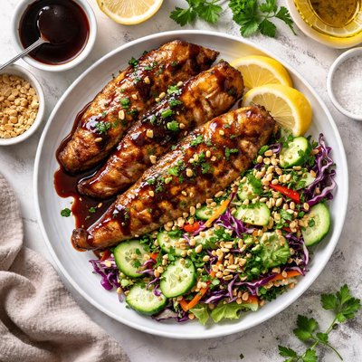 Image of Tilapia in Balsamic Reduction W Cucumber and Cabbage Salad