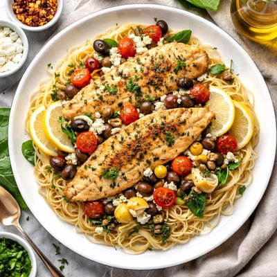 Image of Tilapia Mediterranean Over Angel Hair Pasta