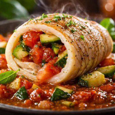 Image of Tilapia Roulade with Tomato and Zuchinni Sauce Rsc