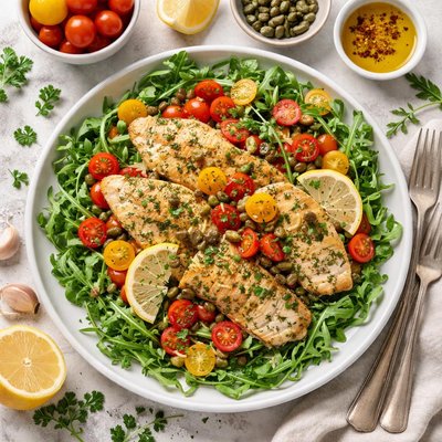 Image of Tilapia with Arugula Capers and Tomatoes