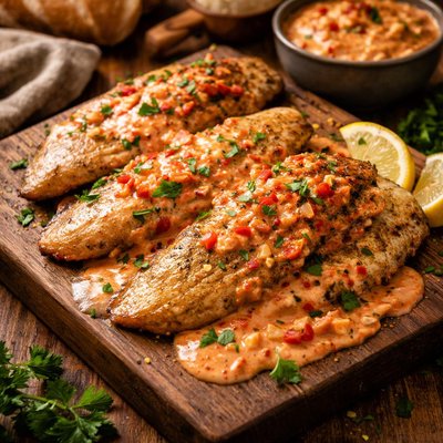 Image of Tilapia with Roasted Red Pepper Cream Sauce Rrsc
