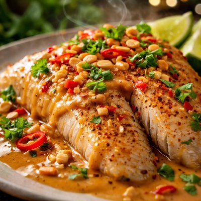 Image of Tilapia with Thai Peanut Coconut Sauce