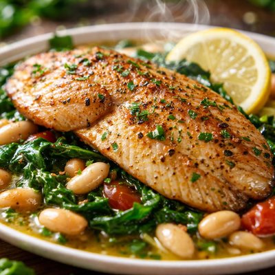 Image of Tilapia with White Beans and Spinach