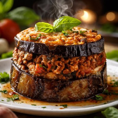 Image of Timbale of Eggplant and Ground Lamb