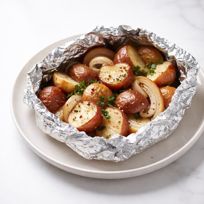 Image of Tin Foil Red Potatoes and Onions
