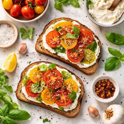 Image of Toast with Tomatoes and Cream Cheese