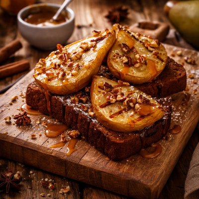 Image of Toasted Gingerbread with Grilled Pears and Caramel