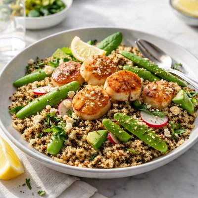 Image of Toasted Quinoa Salad with Scallops and Snow Peas
