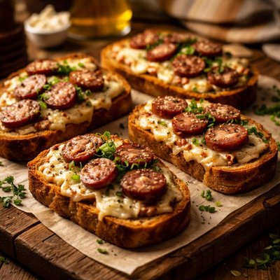 Image of Toasted Sausage and Horseradish Sandwiches Grzanki Z Kielbasa