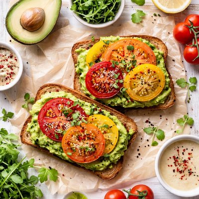 Image of Toasted Vegan Avocado and Tomato Sandwich