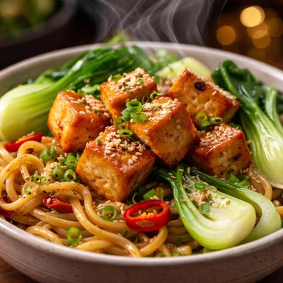 Image of Tofu and Bok Choy Noodle Bowl