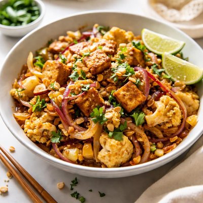 Image of Tofu Cauliflower Cabbage and Onion Stir Fry W Coconut Peanut