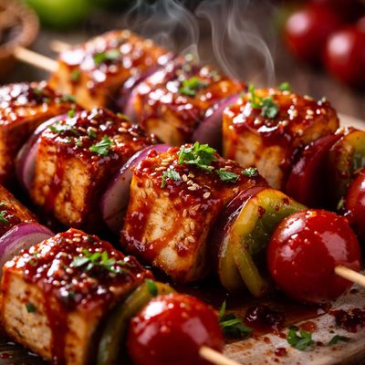 Image of Tofu Kabobs with Cherry Barbecue Sauce
