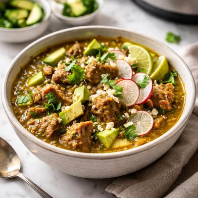 Image of Tomatillo Pork Chili Verde Stew Crock Pot or Slow Cooker