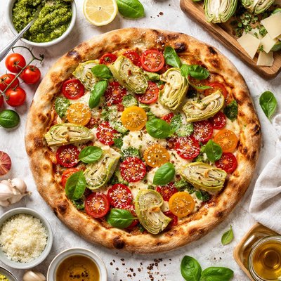 Image of Tomato and Artichoke Pizza