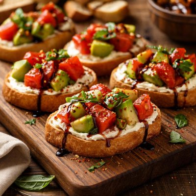 Image of Tomato and Avocado Goat Cheese Crostini