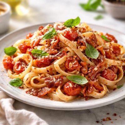 Image of Tomato and Crispy Bacon Fettuccini