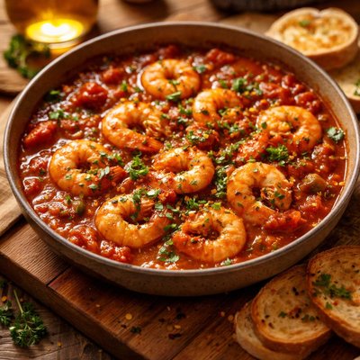 Image of Tomato and Garlic Stew with Prawns