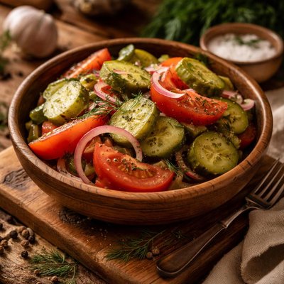 Image of Tomato and Pickled Dill Cucumber Salad