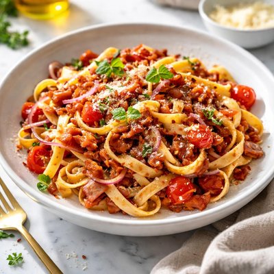 Image of Tomato Bacon and Onion Fettuccine
