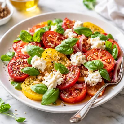 Image of Tomato Basil Salad with Goat Cheese