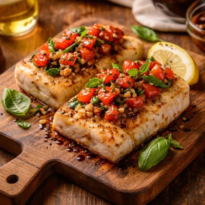 Image of Tomato Basil Topped Halibut