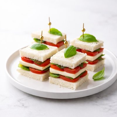 Image of Tomato Cheese Basil Tea Sandwiches
