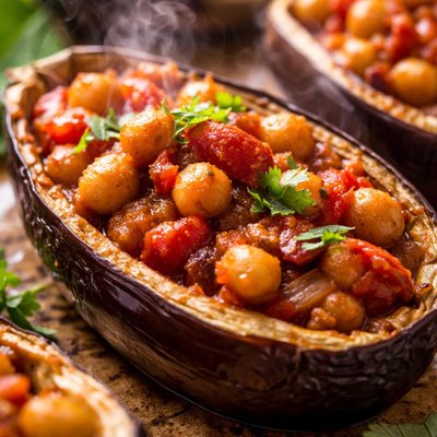 Image of Tomato Chickpea Curry in Eggplant Shells