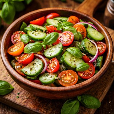 Image of Tomato Cucumber Salad with Fresh Basil