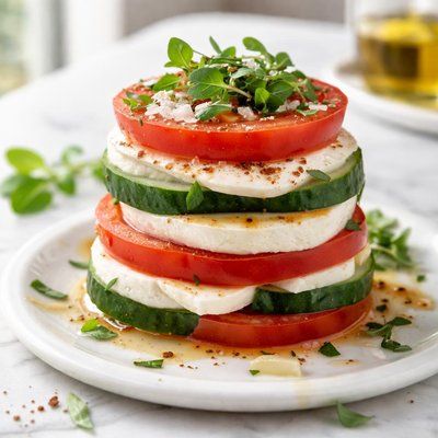 Image of Tomato Cucumber Stack W Fresh Mozzarella
