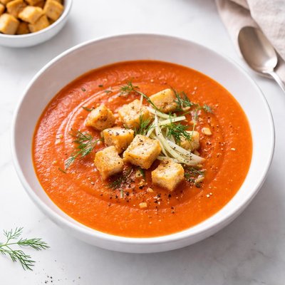 Image of Tomato Fennel Soup with Garlic Croutons