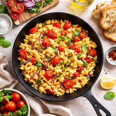 Image of Tomato Onion Scrambled Eggs