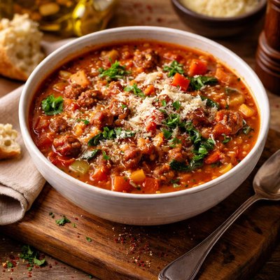 Image of Tomato Rice and Italian Sausage Soup