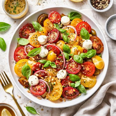 Image of Tomato Salad with Mustard Basil Dressing