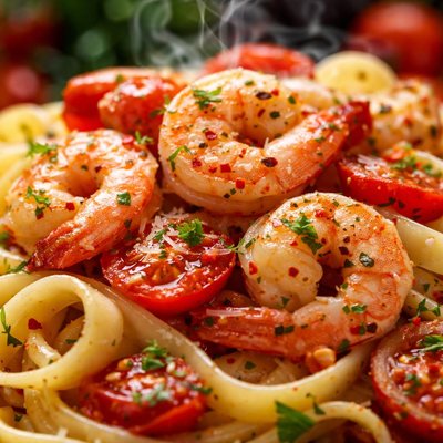 Image of Tomato Shrimp Scampi on Fettuccine