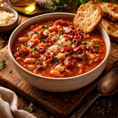 Image of Tomato Soup with White Bean and Bacon