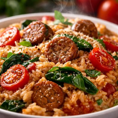 Image of Tomato Spinach and Sausage Risotto
