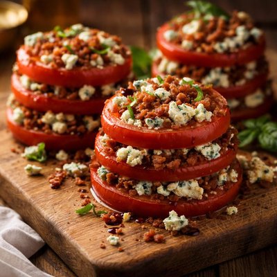 Image of Tomato Towers with Blue Cheese Bacon