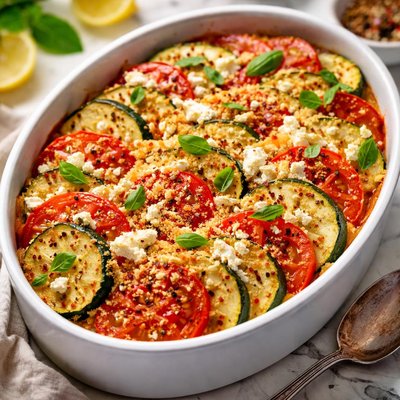Image of Tomato Zucchini and Feta Gratin