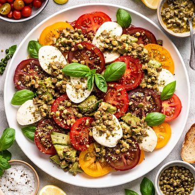 Image of Tomatoes and Mozzarella with Artichoke Vinaigrette