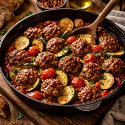 Image of Tomatoes and Zucchini with Meatballs