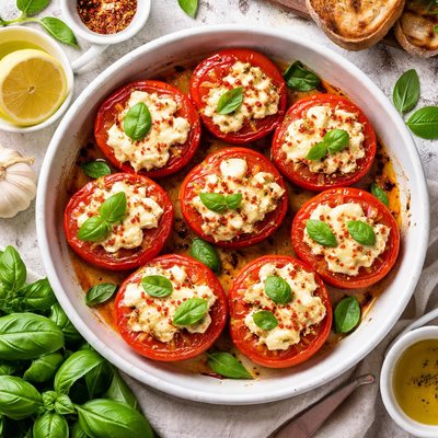 Image of Tomatoes Broiled with Goat Cheese and Basil