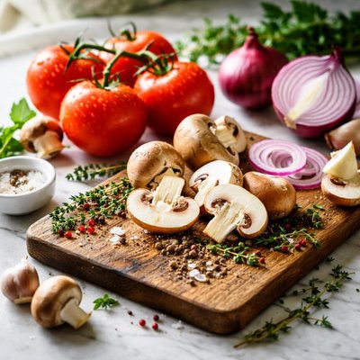 Image of Tomatoes Mushrooms and Onions