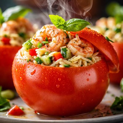 Image of Tomatoes Stuffed with Orzo Shrimp Salad