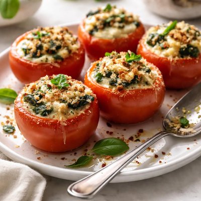 Image of Tomatoes Stuffed with Spinach and Cheeses