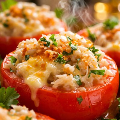 Image of Tomatoes W Crab Camembert 5 Min Microwave Done