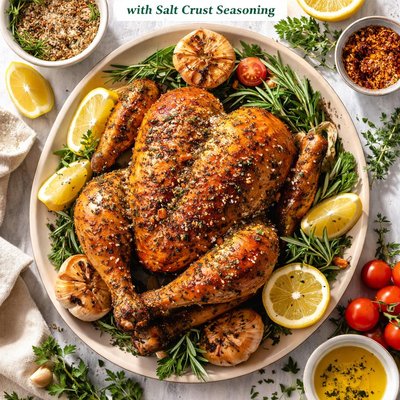 Image of Topsy Turvy Crispy Roast Chicken with Salt Crust Seasoning